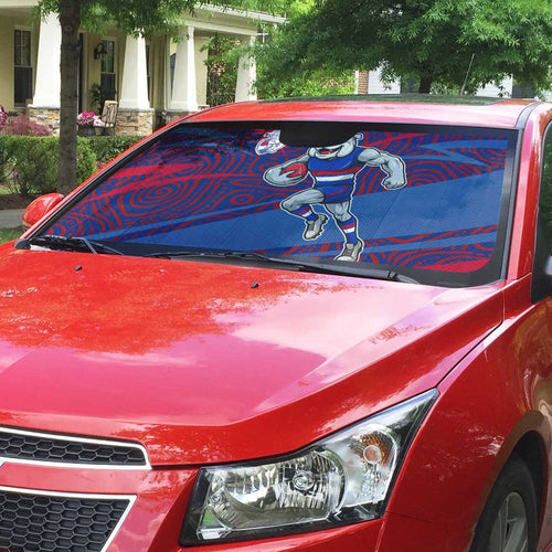 Western Bulldogs Australian Football Auto Sun Shade Tough Bulldog Mascot Art With Indigenous Pattern Art