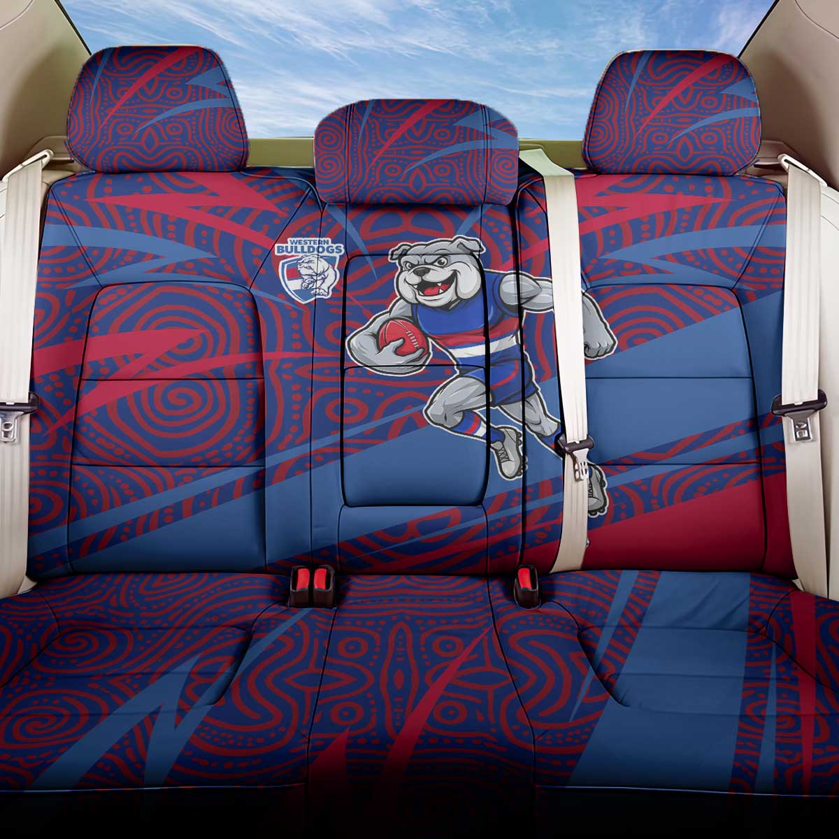 Western Bulldogs Australian Football Back Car Seat Cover Tough Bulldog Mascot Art With Indigenous Pattern Art