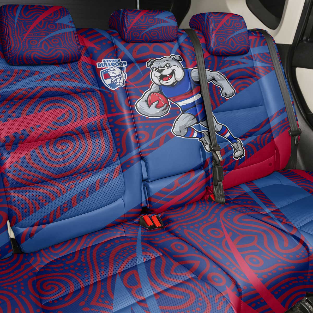 Western Bulldogs Australian Football Back Car Seat Cover Tough Bulldog Mascot Art With Indigenous Pattern Art