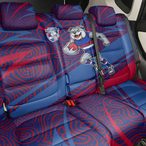 Western Bulldogs Australian Football Back Car Seat Cover Tough Bulldog Mascot Art With Indigenous Pattern Art