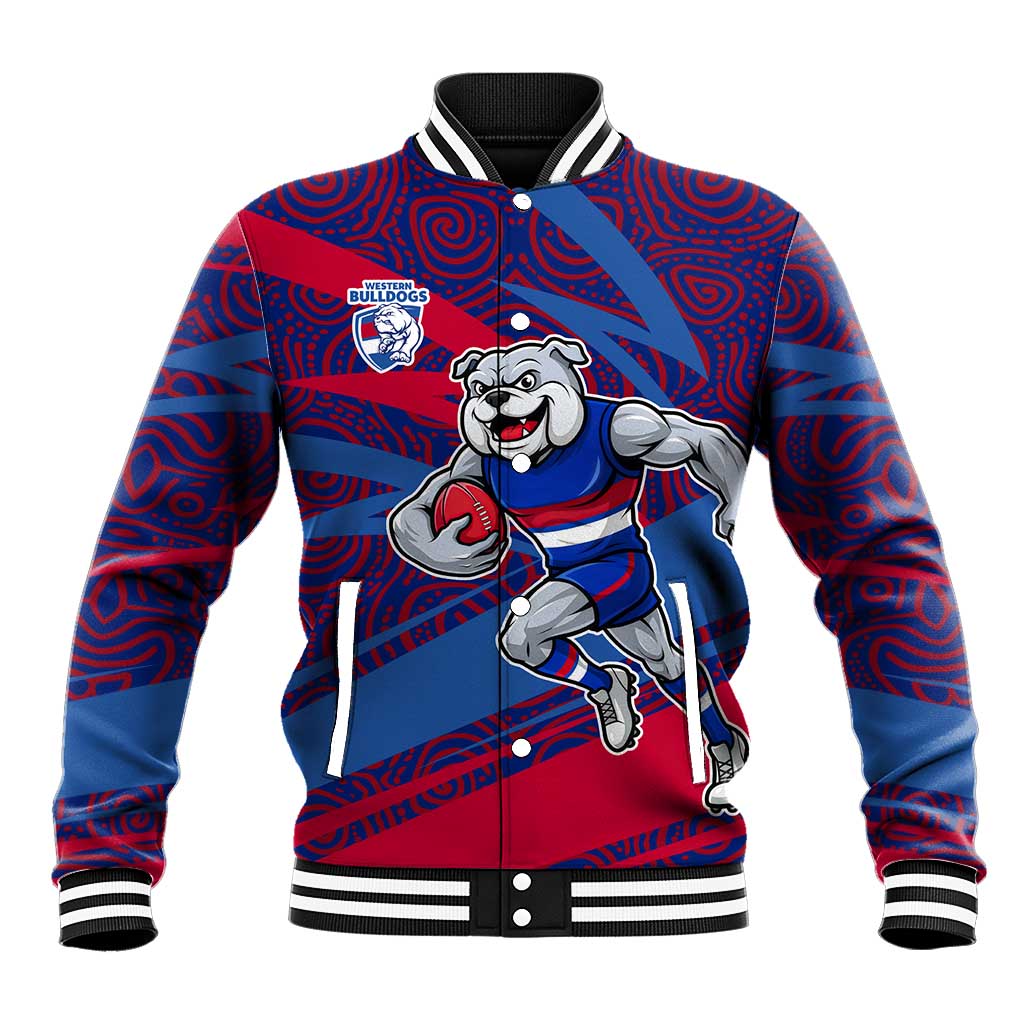Western Bulldogs Australian Football Baseball Jacket Tough Bulldog Mascot Art With Indigenous Pattern Art
