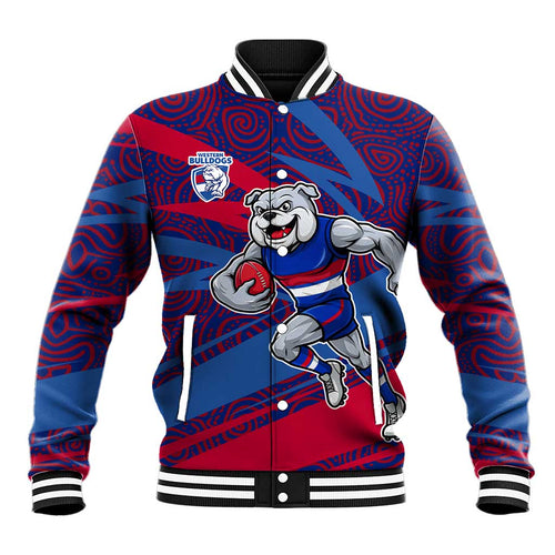 Western Bulldogs Australian Football Baseball Jacket Tough Bulldog Mascot Art With Indigenous Pattern Art