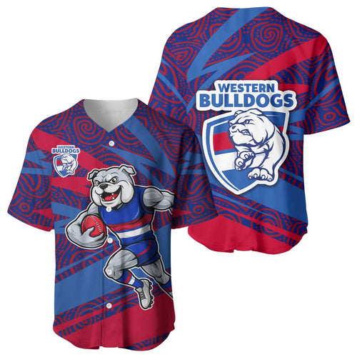 Western Bulldogs Australian Football Baseball Jersey Tough Bulldog Mascot Art With Indigenous Pattern Art