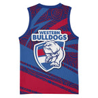 Western Bulldogs Australian Football Basketball Jersey Tough Bulldog Mascot Art With Indigenous Pattern Art