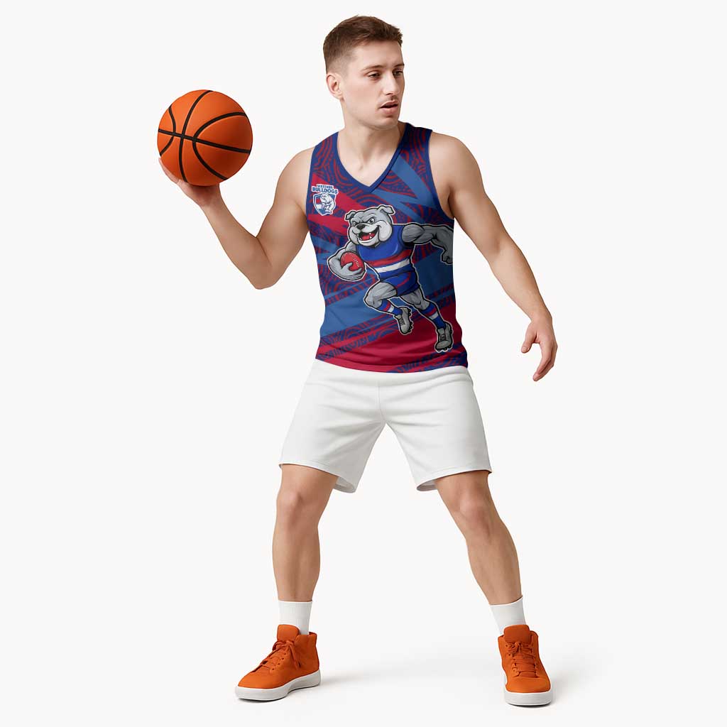 Western Bulldogs Australian Football Basketball Jersey Tough Bulldog Mascot Art With Indigenous Pattern Art