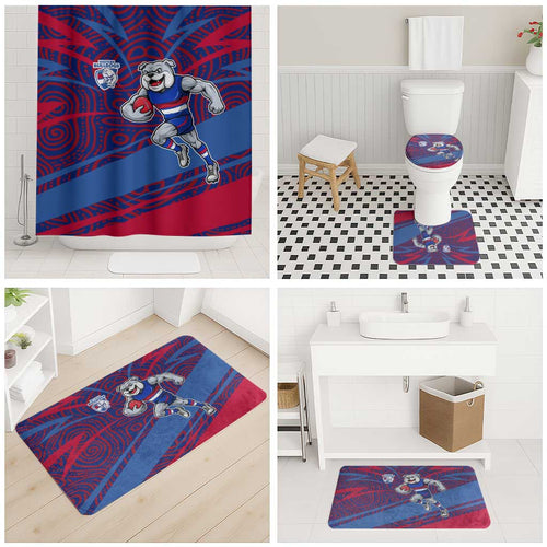 Western Bulldogs Australian Football Bathroom Set Tough Bulldog Mascot Art With Indigenous Pattern Art