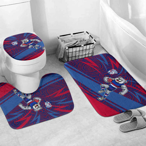 Western Bulldogs Australian Football Bathroom Set Tough Bulldog Mascot Art With Indigenous Pattern Art
