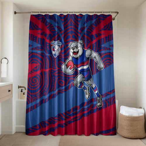Western Bulldogs Australian Football Bathroom Set Tough Bulldog Mascot Art With Indigenous Pattern Art
