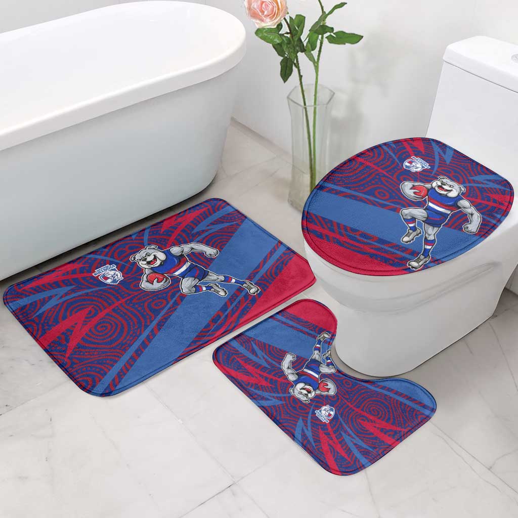 Western Bulldogs Australian Football Bathroom Set Tough Bulldog Mascot Art With Indigenous Pattern Art