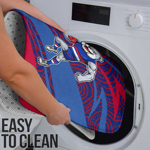 Western Bulldogs Australian Football Bathroom Set Tough Bulldog Mascot Art With Indigenous Pattern Art