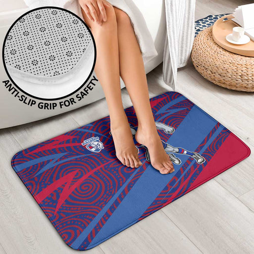 Western Bulldogs Australian Football Bathroom Set Tough Bulldog Mascot Art With Indigenous Pattern Art