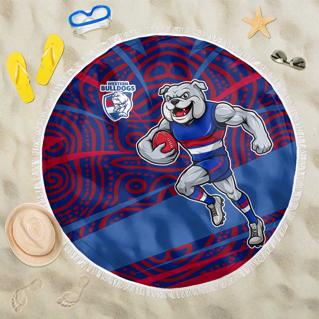 Western Bulldogs Australian Football Beach Blanket Tough Bulldog Mascot Art With Indigenous Pattern Art