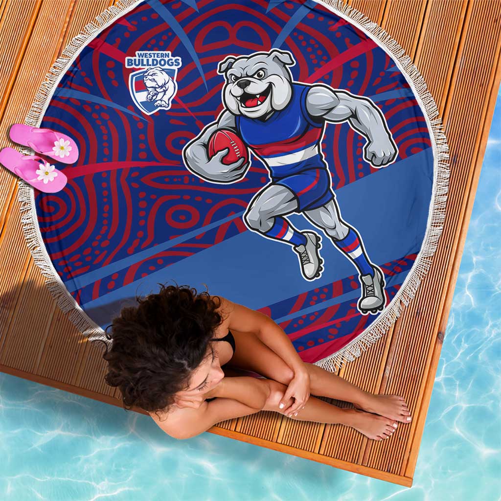 Western Bulldogs Australian Football Beach Blanket Tough Bulldog Mascot Art With Indigenous Pattern Art