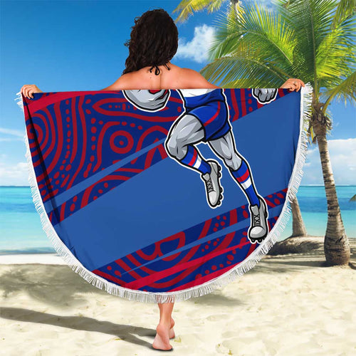 Western Bulldogs Australian Football Beach Blanket Tough Bulldog Mascot Art With Indigenous Pattern Art