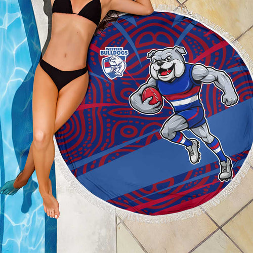 Western Bulldogs Australian Football Beach Blanket Tough Bulldog Mascot Art With Indigenous Pattern Art
