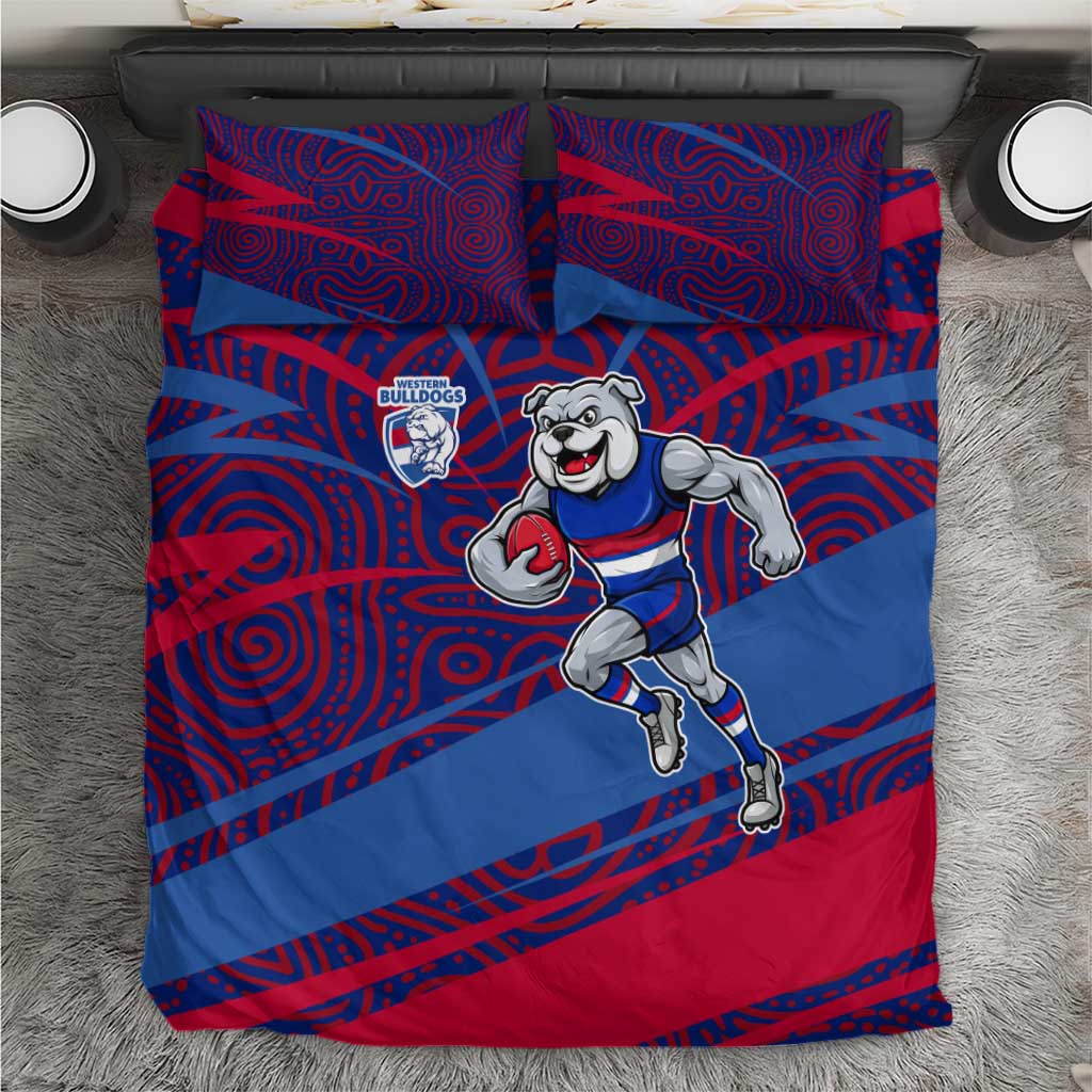 Western Bulldogs Australian Football Bedding Set Tough Bulldog Mascot Art With Indigenous Pattern Art