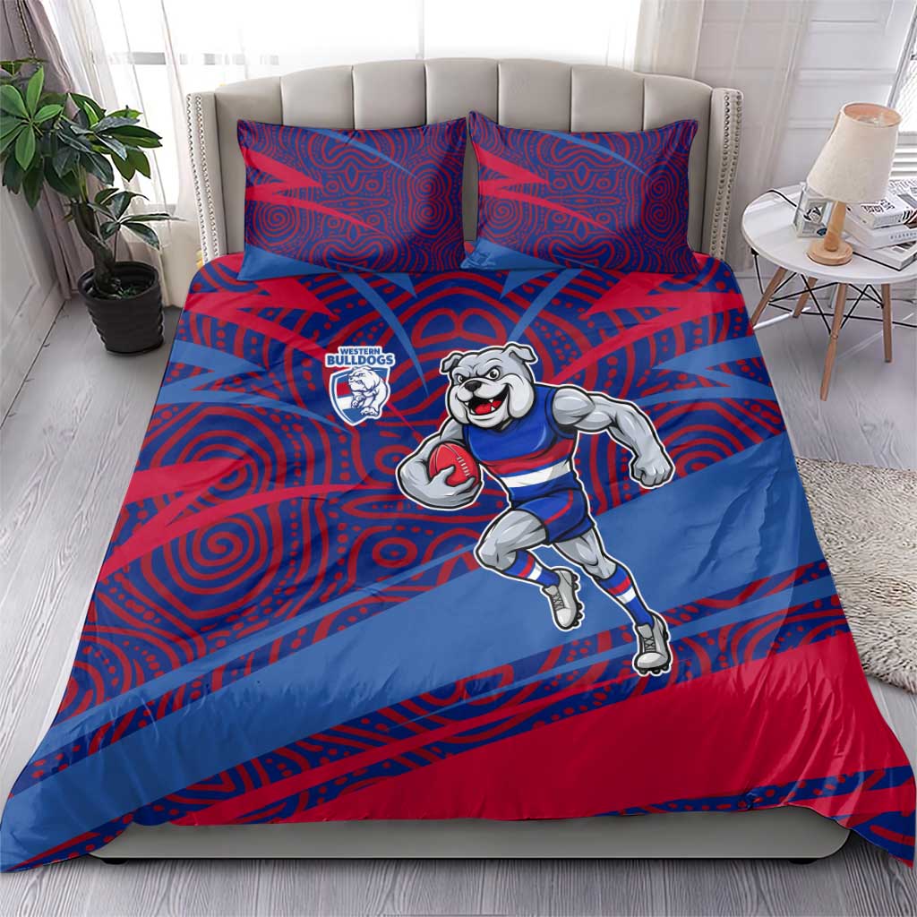 Western Bulldogs Australian Football Bedding Set Tough Bulldog Mascot Art With Indigenous Pattern Art