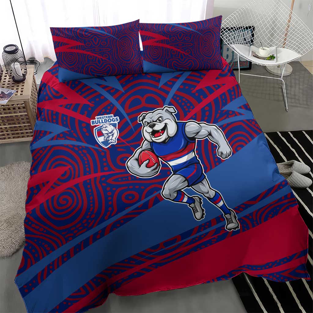Western Bulldogs Australian Football Bedding Set Tough Bulldog Mascot Art With Indigenous Pattern Art