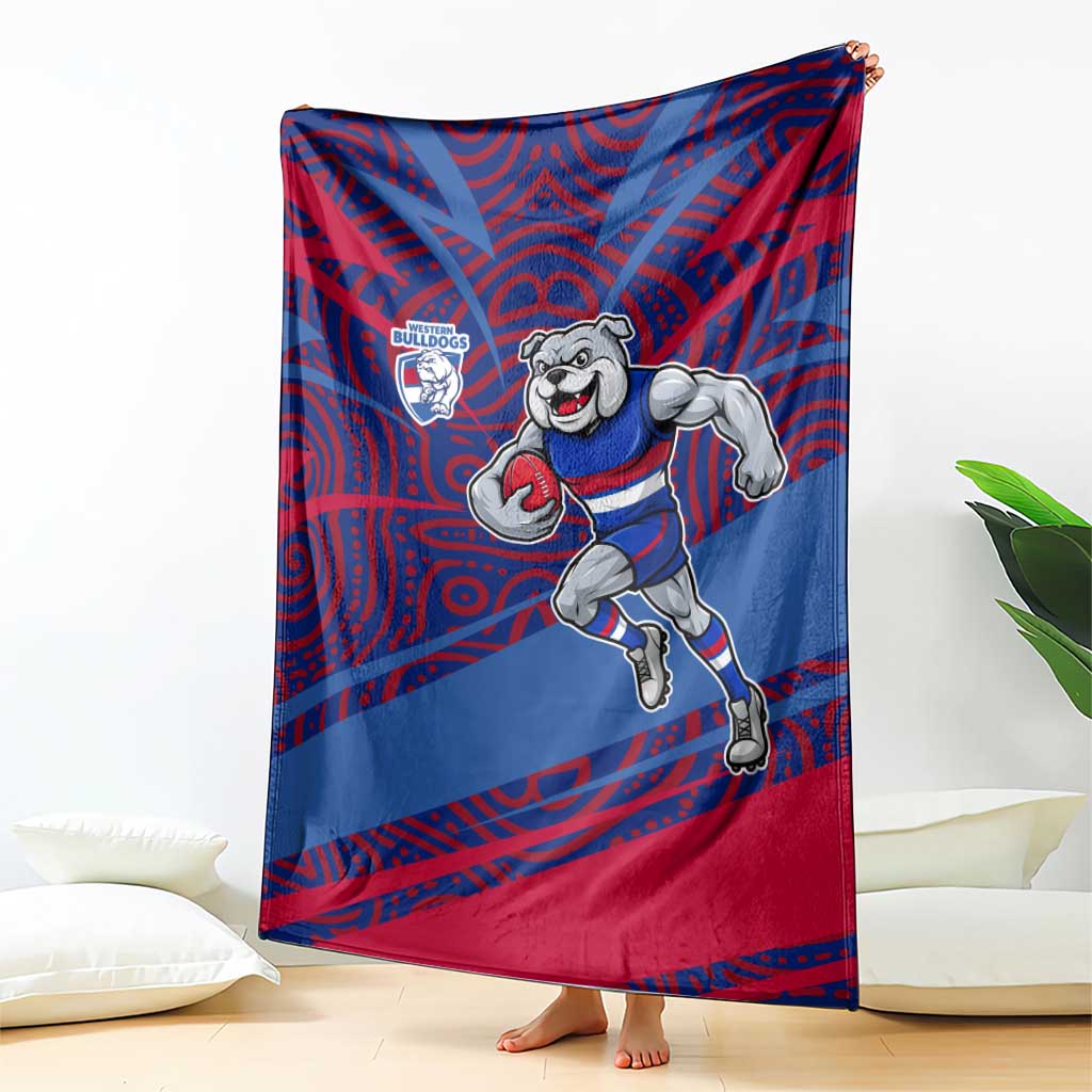 Western Bulldogs Australian Football Blanket Tough Bulldog Mascot Art With Indigenous Pattern Art