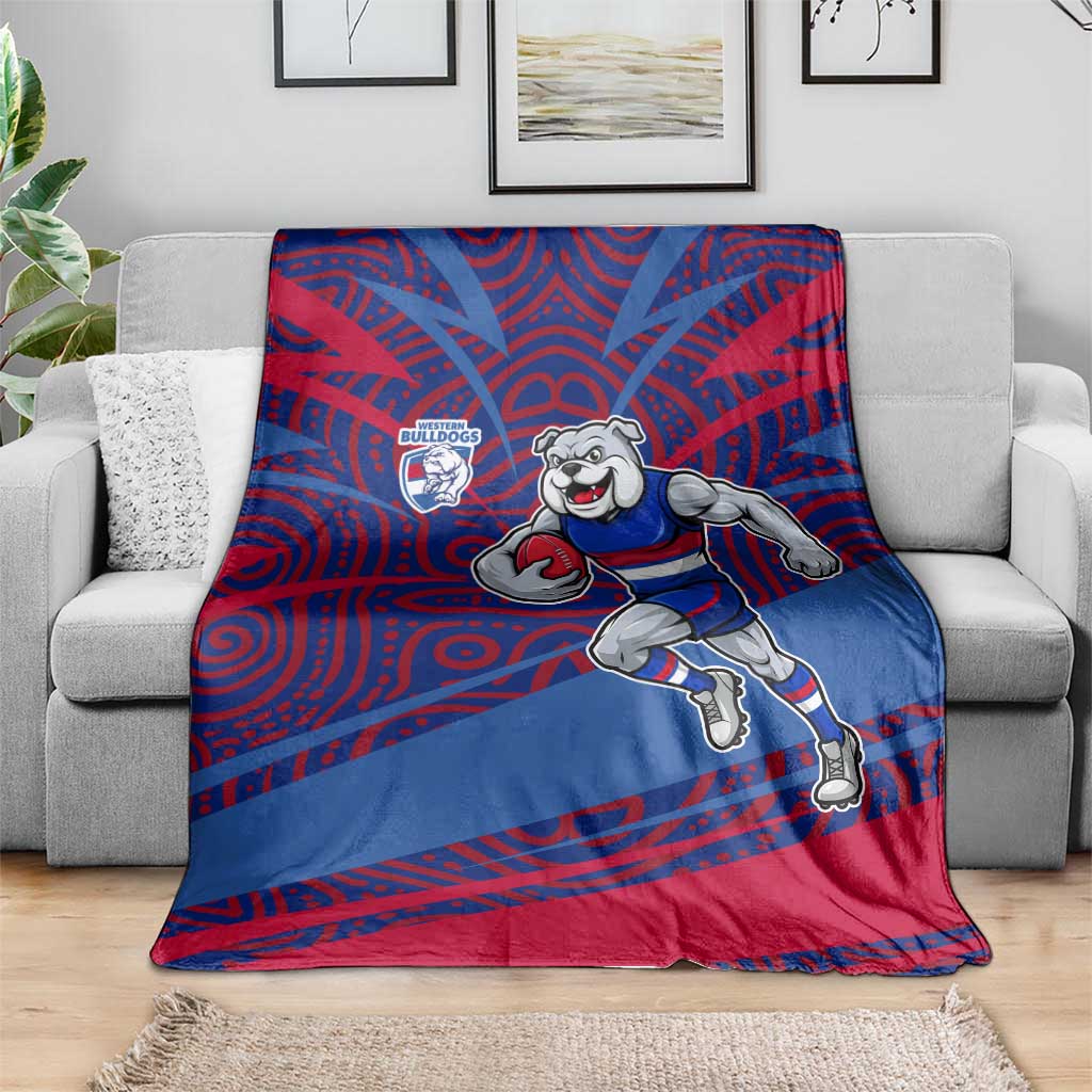Western Bulldogs Australian Football Blanket Tough Bulldog Mascot Art With Indigenous Pattern Art