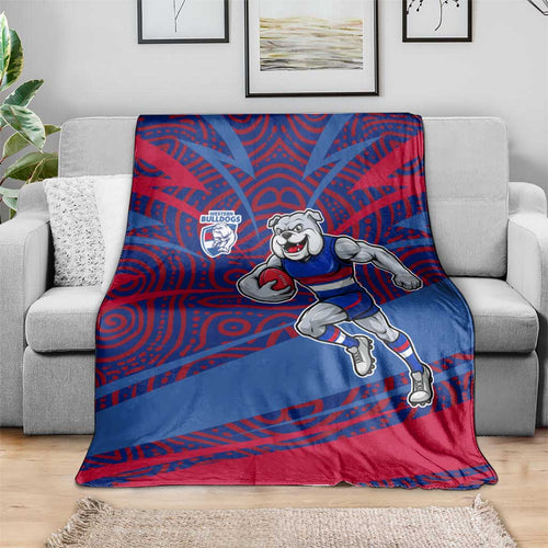 Western Bulldogs Australian Football Blanket Tough Bulldog Mascot Art With Indigenous Pattern Art