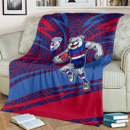 Western Bulldogs Australian Football Blanket Tough Bulldog Mascot Art With Indigenous Pattern Art