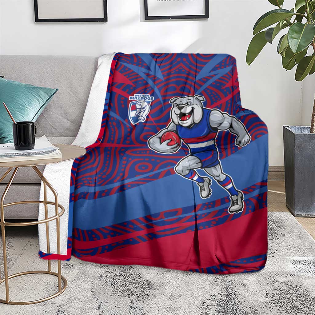 Western Bulldogs Australian Football Blanket Tough Bulldog Mascot Art With Indigenous Pattern Art