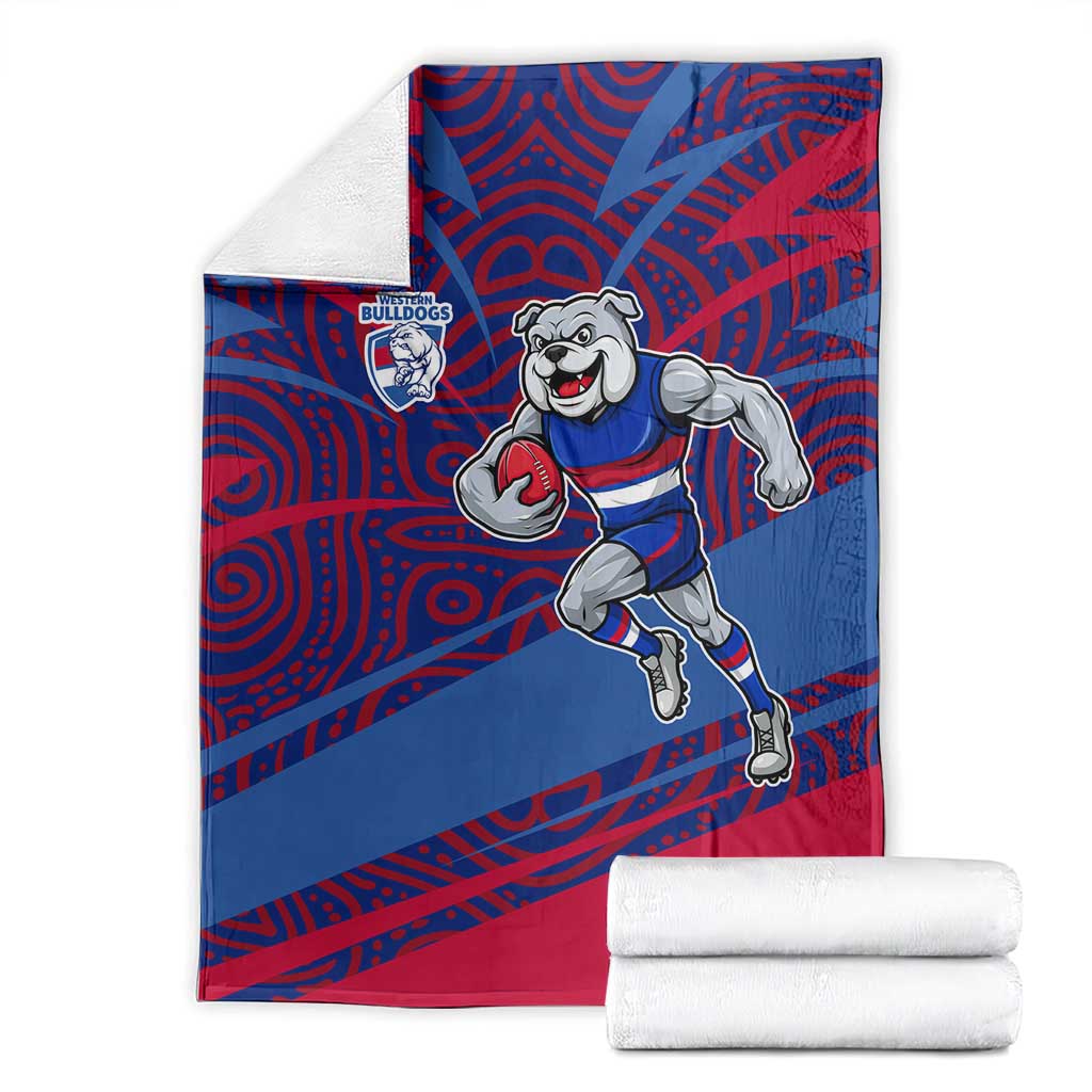 Western Bulldogs Australian Football Blanket Tough Bulldog Mascot Art With Indigenous Pattern Art