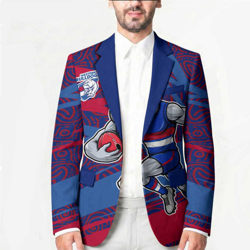 Western Bulldogs Australian Football Blazer Tough Bulldog Mascot Art With Indigenous Pattern Art