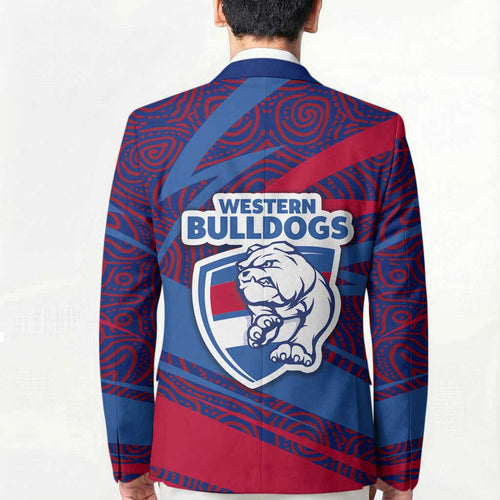 Western Bulldogs Australian Football Blazer Tough Bulldog Mascot Art With Indigenous Pattern Art