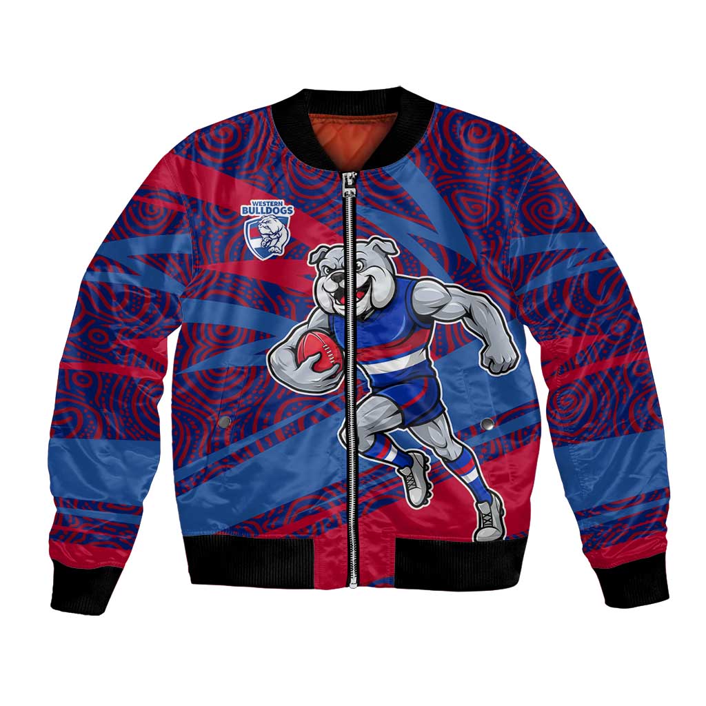 Western Bulldogs Australian Football Bomber Jacket Tough Bulldog Mascot Art With Indigenous Pattern Art