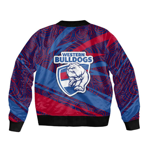 Western Bulldogs Australian Football Bomber Jacket Tough Bulldog Mascot Art With Indigenous Pattern Art