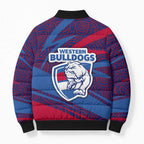 Western Bulldogs Australian Football Bomber Puffer Jacket Tough Bulldog Mascot Art With Indigenous Pattern Art