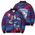 Western Bulldogs Australian Football Bomber Puffer Jacket Tough Bulldog Mascot Art With Indigenous Pattern Art