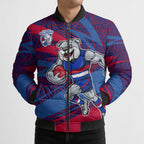 Western Bulldogs Australian Football Bomber Puffer Jacket Tough Bulldog Mascot Art With Indigenous Pattern Art