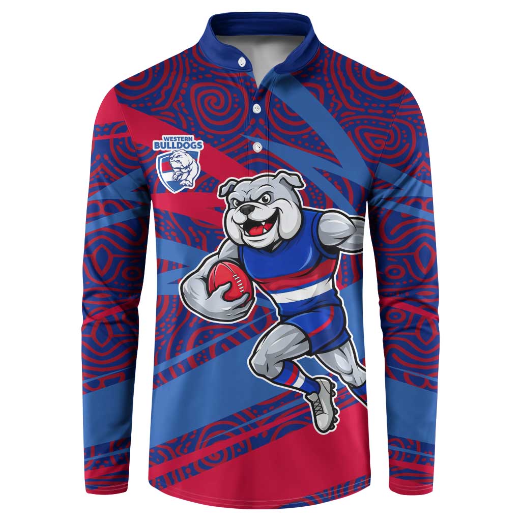 Western Bulldogs Australian Football Button Sweatshirt Tough Bulldog Mascot Art With Indigenous Pattern Art