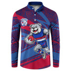 Western Bulldogs Australian Football Button Sweatshirt Tough Bulldog Mascot Art With Indigenous Pattern Art