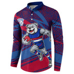 Western Bulldogs Australian Football Button Sweatshirt Tough Bulldog Mascot Art With Indigenous Pattern Art
