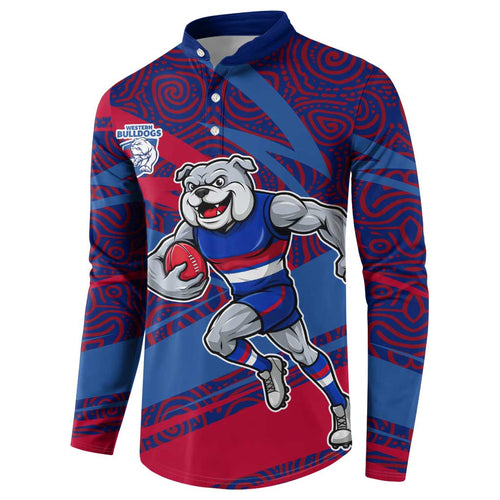 Western Bulldogs Australian Football Button Sweatshirt Tough Bulldog Mascot Art With Indigenous Pattern Art