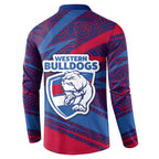 Western Bulldogs Australian Football Button Sweatshirt Tough Bulldog Mascot Art With Indigenous Pattern Art