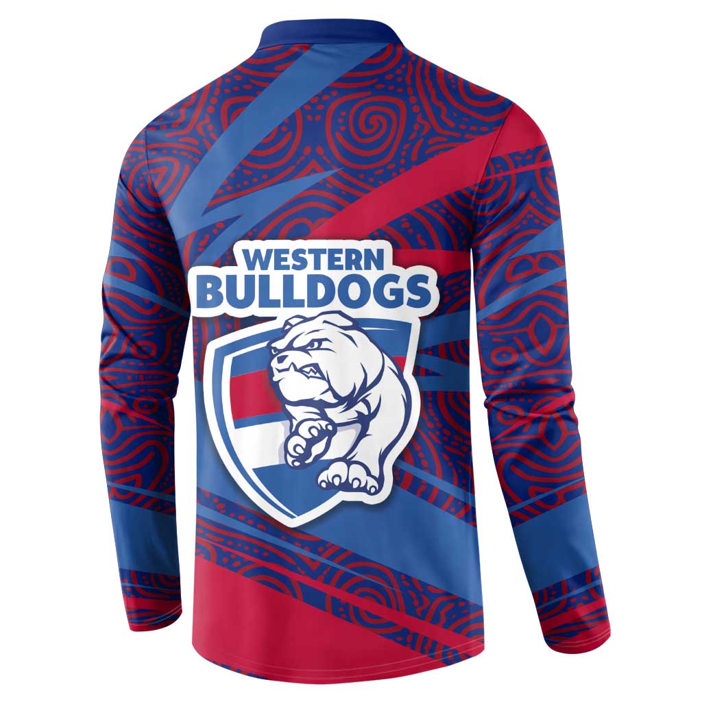 Western Bulldogs Australian Football Button Sweatshirt Tough Bulldog Mascot Art With Indigenous Pattern Art