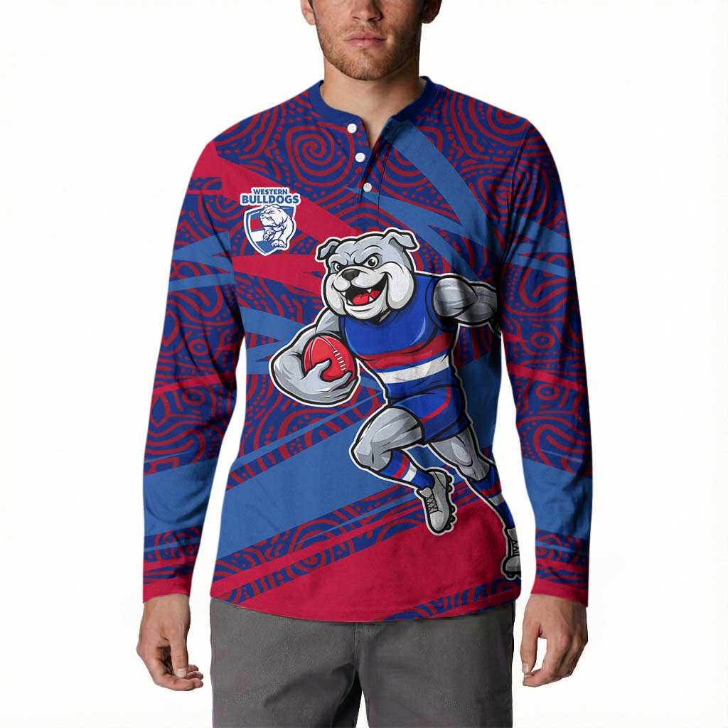 Western Bulldogs Australian Football Button Sweatshirt Tough Bulldog Mascot Art With Indigenous Pattern Art