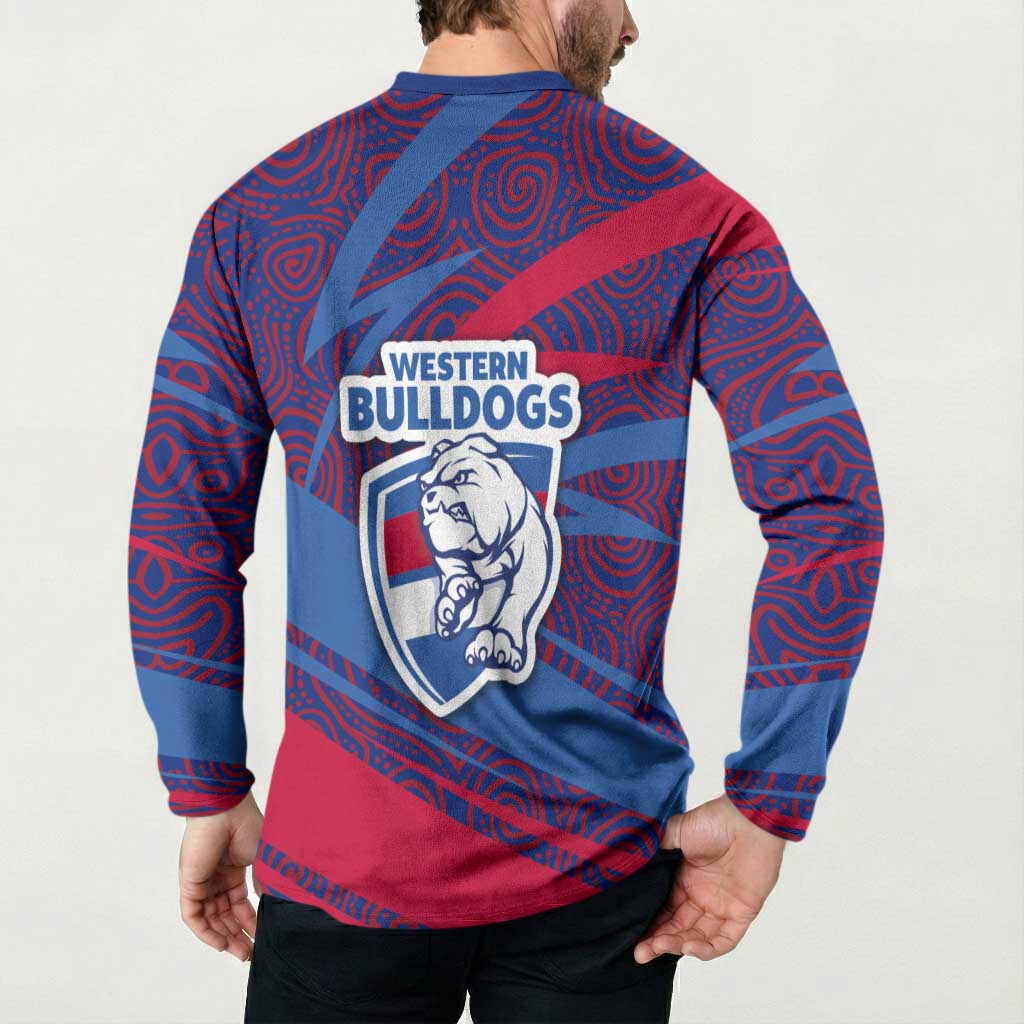 Western Bulldogs Australian Football Button Sweatshirt Tough Bulldog Mascot Art With Indigenous Pattern Art