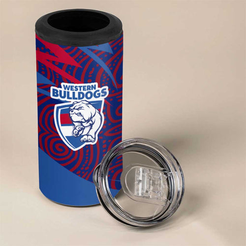 Western Bulldogs Australian Football 4 in 1 Can Cooler Tumbler Tough Bulldog Mascot Art With Indigenous Pattern Art