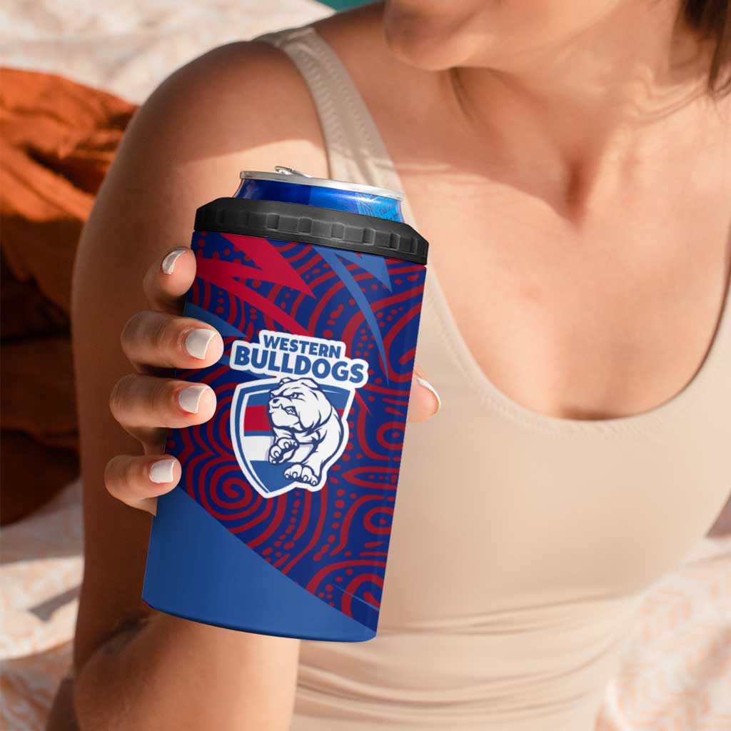 Western Bulldogs Australian Football 4 in 1 Can Cooler Tumbler Tough Bulldog Mascot Art With Indigenous Pattern Art