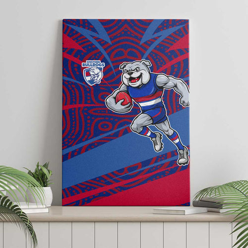 Western Bulldogs Australian Football Canvas Wall Art Tough Bulldog Mascot Art With Indigenous Pattern Art