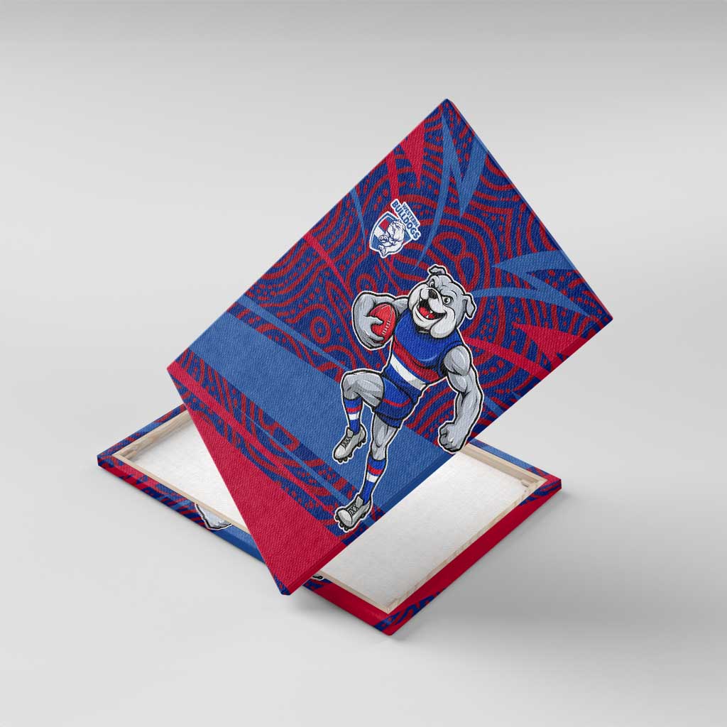 Western Bulldogs Australian Football Canvas Wall Art Tough Bulldog Mascot Art With Indigenous Pattern Art
