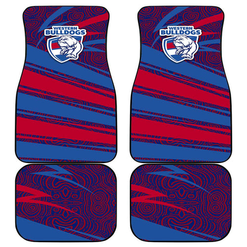 Western Bulldogs Australian Football Car Mats Tough Bulldog Mascot Art With Indigenous Pattern Art
