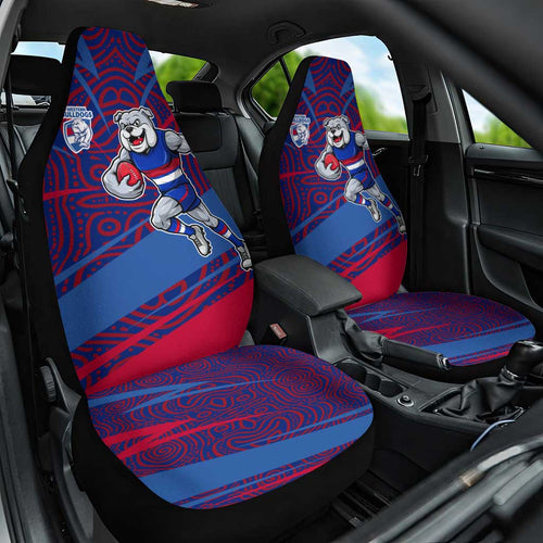 Western Bulldogs Australian Football Car Seat Cover Tough Bulldog Mascot Art With Indigenous Pattern Art