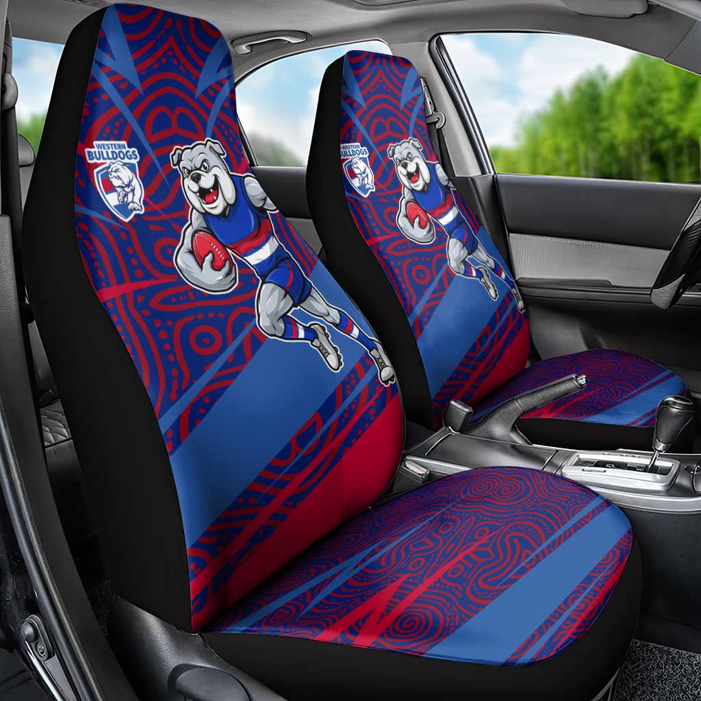 Western Bulldogs Australian Football Car Seat Cover Tough Bulldog Mascot Art With Indigenous Pattern Art